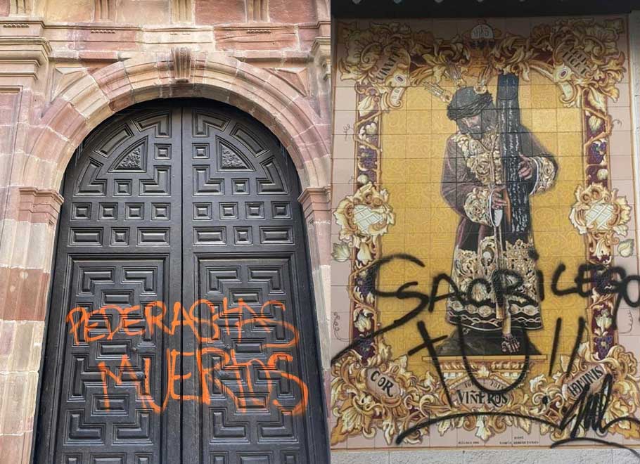 La Iglesia de Felipe Neri y el azulejo del Nazareno de Viñeros de Málaga amanecieron con pintadas