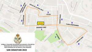 Recorrido y Horario de la Procesión del Patrón de Tomares, San Sebastián, el 23 de Enero del 2022