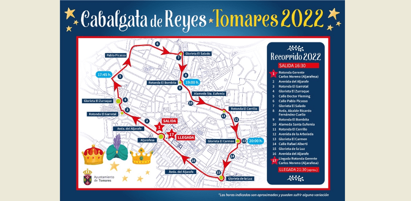Recorrido e Itinerario de la Cabalgata de Reyes de Tomares 2022