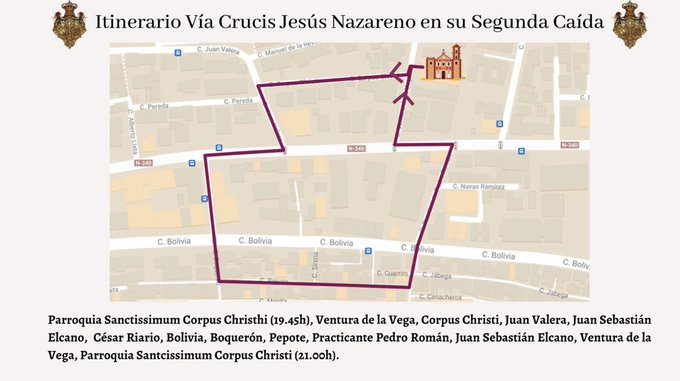 Recorrido del Vía Crucis de Jesús Nazareno en su Segunda Caída en Málaga mañana viernes
