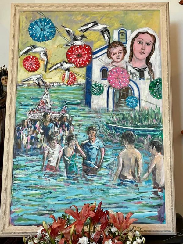 Una obra del artista local Álex anuncia las Fiestas del Carmen de la barriada ayamontina de Canela