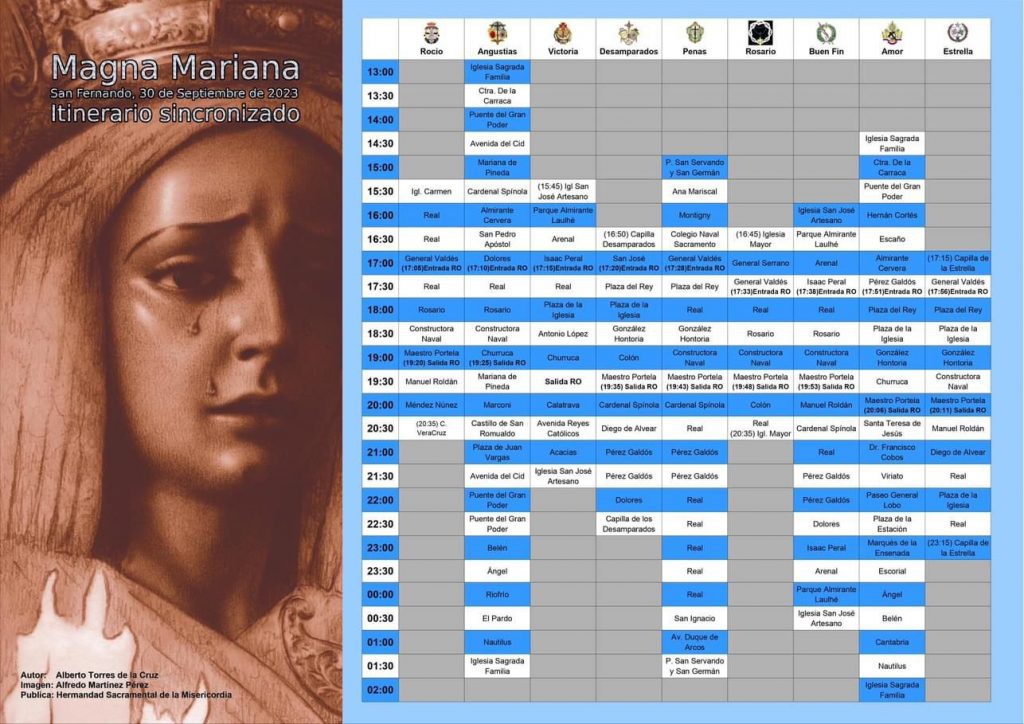 Descargue el Horario e itinerario Sincronizado de la Procesión Magna Maria de San Fernando 2023